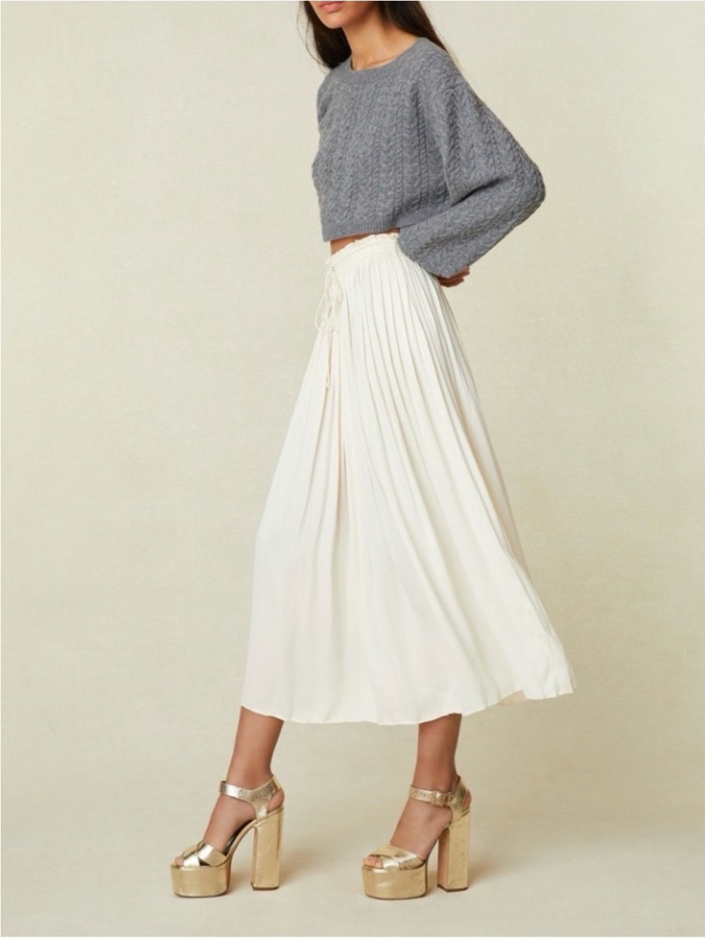 LoveShackFancy Ivory Pleated Maxi Skirt